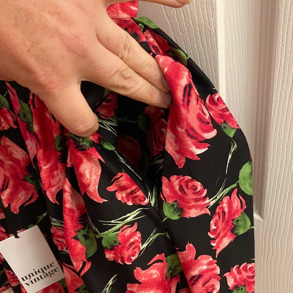 Unique Vintage Black Pink Floral Contrast-Trim Darienne A-Line Dress Size S/4 - Picture 12 of 12